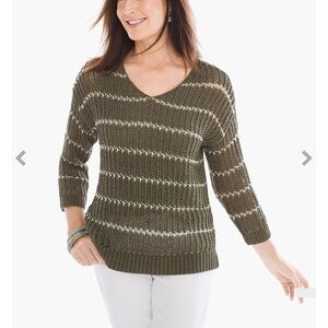 CHICOS Shine Striped Charlotte Green Pullover Sweater. Size S (0)